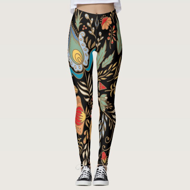 Vintagens Blommigt Doodle: Orientalutformning. Leggings (Framsida)