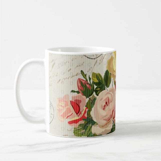 Vintagens blommigt, fjäril-elegans kaffemugg (Vänster)