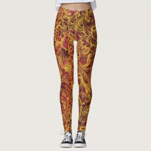 Vintagens blommigt i burgundi och guld leggings