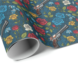 Vintagens Blommigt med Ro Mörk blått Presentpapper