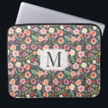 Vintagens Blommigt ⎥ Monogram-datorns Sleeve<br><div class="desc">Mjuk grått-bakgrund med vintagens blommigt sömlös mönster i mjuka vår-toner ,  persikor och mauve med anpassningsbar monogram i serif-teckensnitt</div>