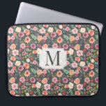 Vintagens Blommigt ⎥ Monogram-datorns Sleeve<br><div class="desc">Mjuk grått-bakgrund med vintagens blommigt sömlös mönster i mjuka vår-toner ,  persikor och mauve med anpassningsbar monogram i serif-teckensnitt</div>