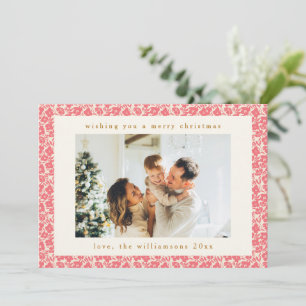 Vintagens Blommigt Mute Red Cute Two Photo jul Julkort