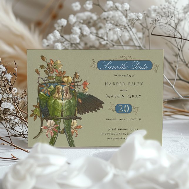 Vintagens Blommigt och parrot "Spara datum" Inbjudningar (Skapare uppladdad)