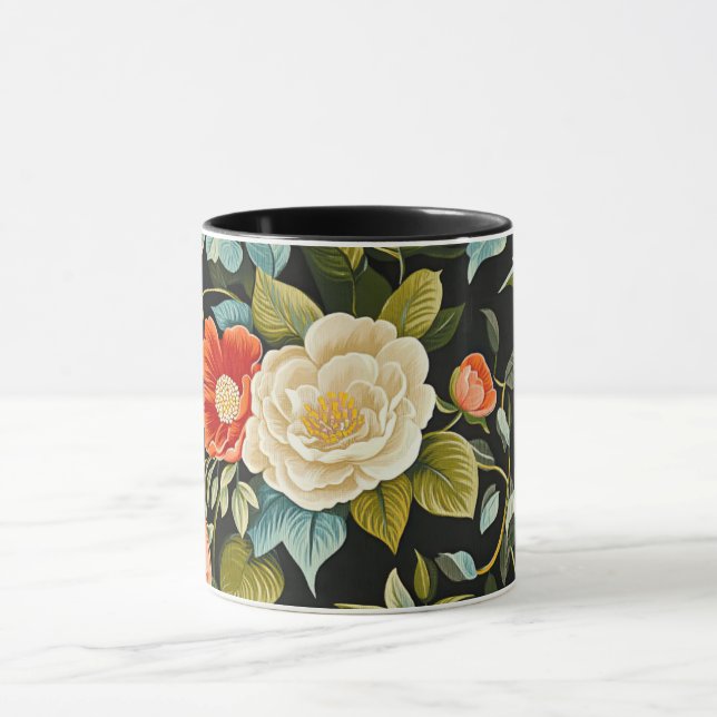 Vintagens Blommigt på svart bakgrund Mugg (Center)
