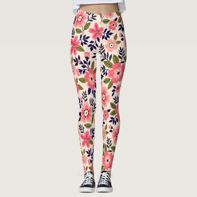 Vintagens blommigt, rosa blommor. leggings (Framsida)