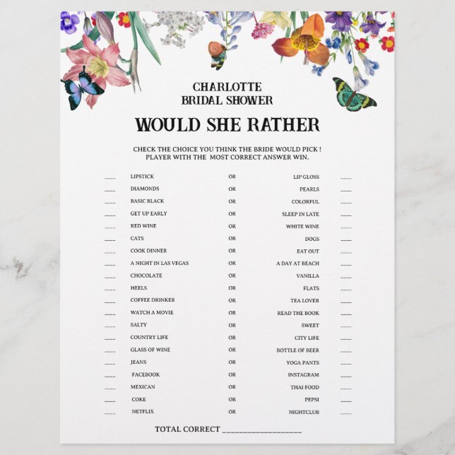 Vintagens Blommigt skulle hon hellre Möhippa spel Reklamblad (Framsidan)