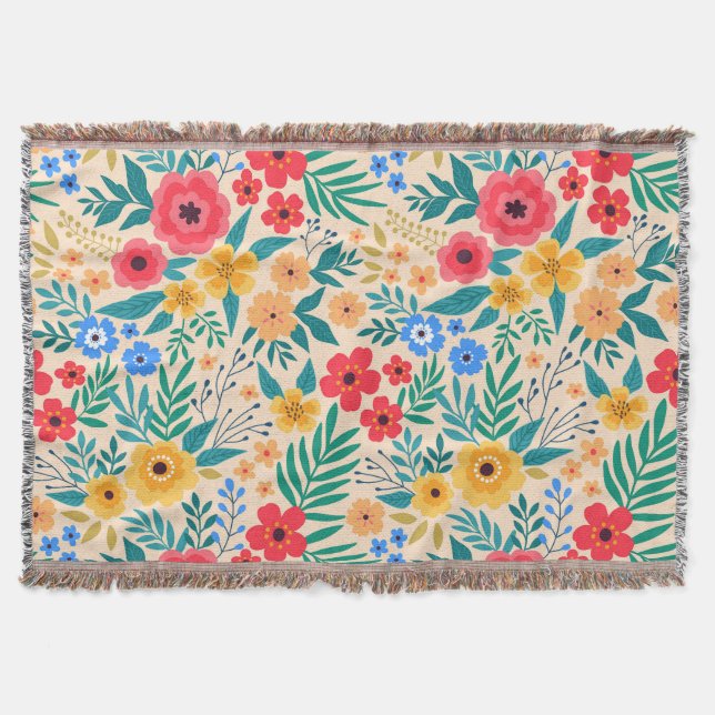 Vintagens Blommigt, små färgade blommor. Filt (Framsidan)
