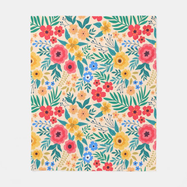 Vintagens Blommigt, små färgade blommor. Fleecefilt (Framsidan)