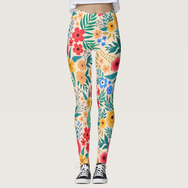 Vintagens Blommigt, små färgade blommor. Leggings (Framsida)