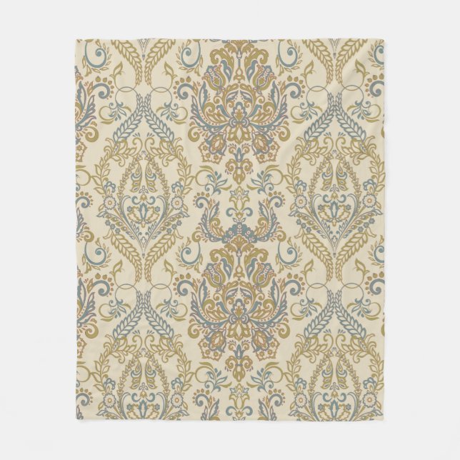 Vintagens Blommigt texturerad design. Damask Seaml Fleecefilt (Framsidan)