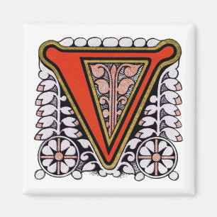 Vintagens Blommigt "V" - Magnet