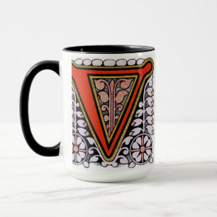 Vintagens Blommigt "V" - Mugg