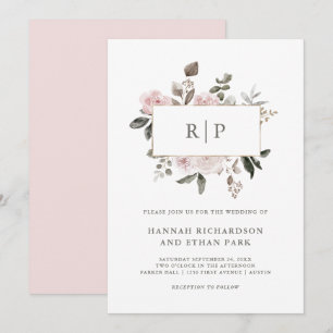 Vintagens Blommigt   vattenfärgsmonogram Bröllop Inbjudningar