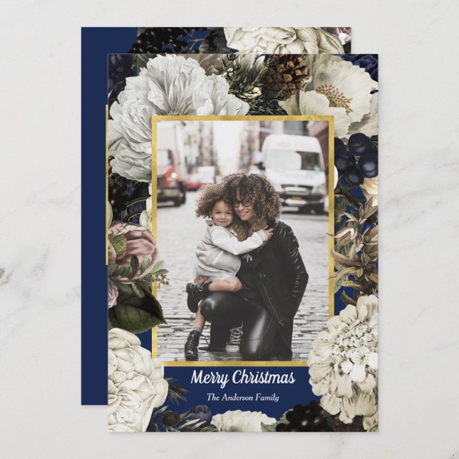 Vintagens botaniska helgdag-kort julkort (Fram/baksida)