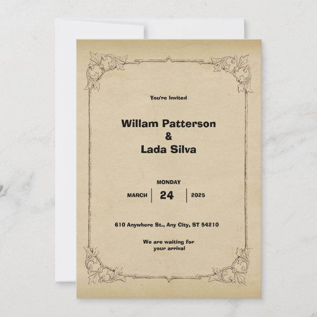 vintagens bruna bröllopsinbjudan inbjudningar (Framsida)