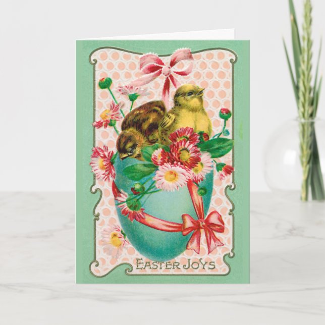Vintagens Chickar med Påskägg Hälsning Påsk Helgkort (Framsida)