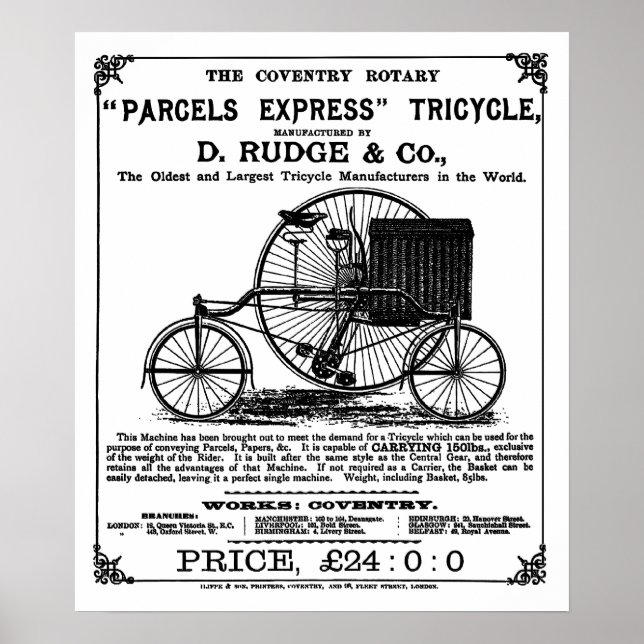 Vintagens cykel: Roterande trehjuling för Coventry Poster (Framsidan)