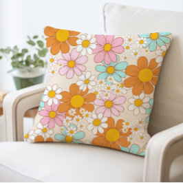Vintagens Daisy, Blommigt Pillow, Retro Flower Kudde