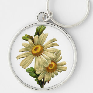 Vintagens Daisy Rund Silverfärgad Nyckelring
