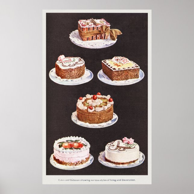 Vintagens desertkaka frodas dekorationsreflektor poster (Framsidan)