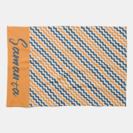 Vintagens diagonala orange grått namn kökshandduk