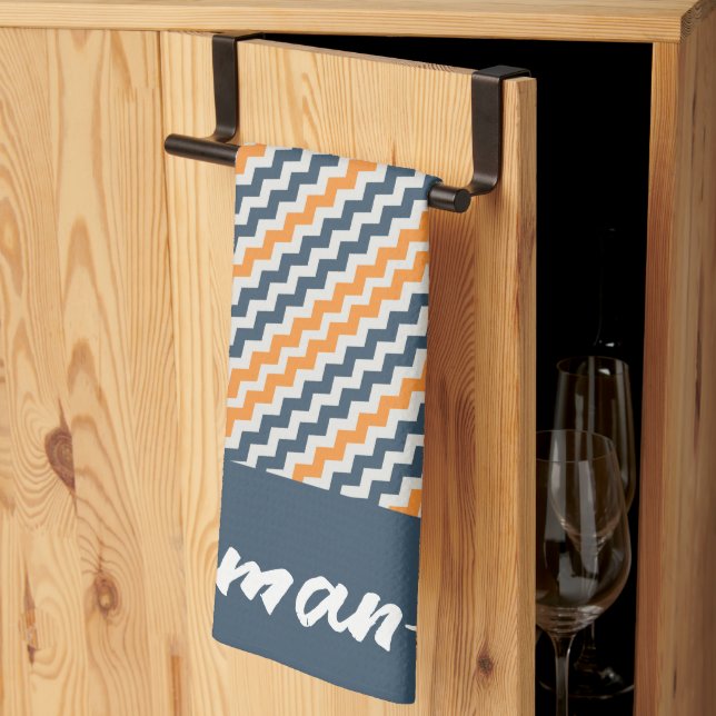 Vintagens diagonala orange grått namn kökshandduk (Thirds Fold)