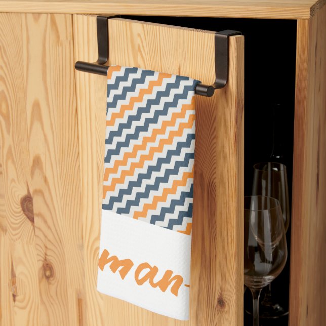 Vintagens diagonala orange grått namn kökshandduk (Thirds Fold)