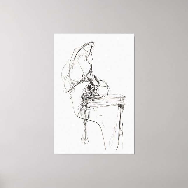 Vintagens Elegant Gramophone-skiss - Premium Canvastryck (Framsida)