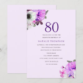 Vintagens Elegant Lila Flower 80 Birthday Inbjudan