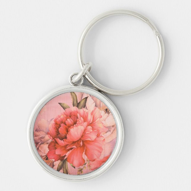 Vintagens Elegant Miniatyrfärgsfärgning Hjärta Rund Silverfärgad Nyckelring (Framsidan)