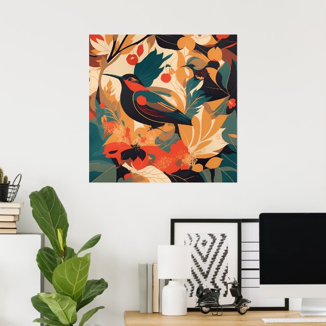 Vintagens fågelblommigt löv #2 poster (Hemmakontoret)