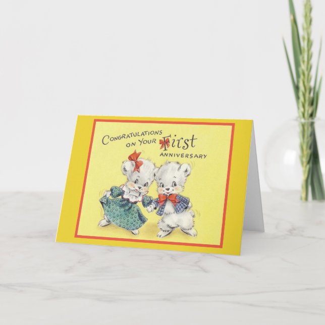 Vintagens första årsjubileum - gratulationskort kort (Framsida)