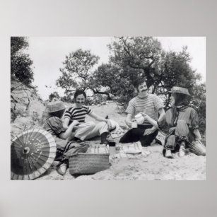 Vintagens fotografi Edwardian picnic på stranden Poster