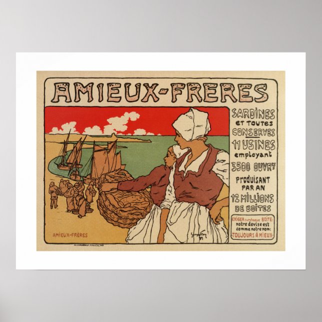Vintagens Fransk Havsfiskreklam Poster (Framsidan)