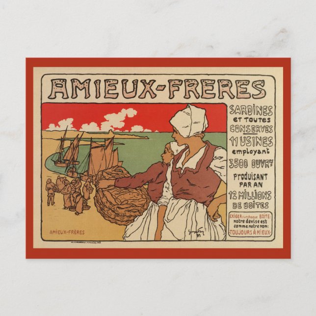 Vintagens Fransk Havsfiskreklam Vykort (Framsida)