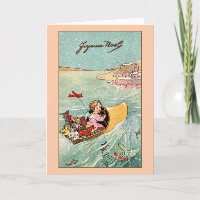Vintagens Fransk Joyeux Noël-julkort Helgkort (Framsida)
