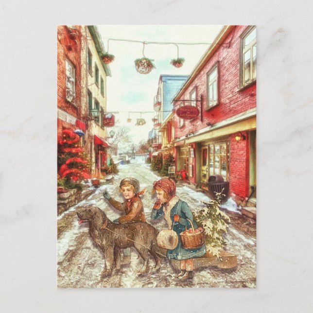 Vintagens Fransk: Julbarn i staden Vykort (Framsida)