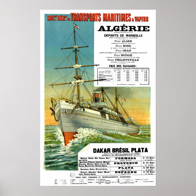 VINTAGENS FRANSK OCEAN TRANSPORT TRAVEL POSTER (Framsidan)