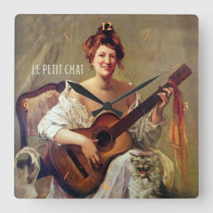 Vintagens Fransk poster. Fyrkantig Klocka