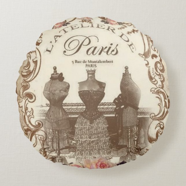 Vintagens Fransk Rund Kudde (Framsidan)