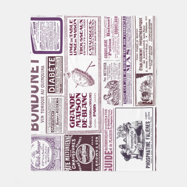 Vintagens Fransk Tidningsrapport Ads 1910 Fleecefilt (Framsidan)