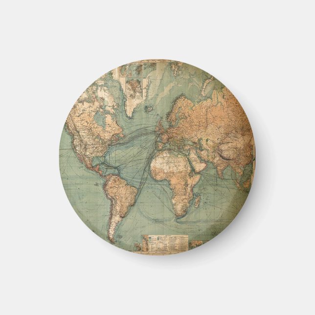 Vintagens gamla antika världskarta magnet (Framsidan)