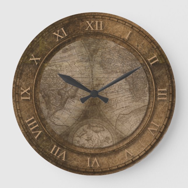 Vintagens gamla världskarta stor klocka (Framsida)