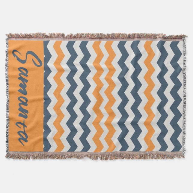 Vintagens geometriska orange grått namn filt (Framsidan)