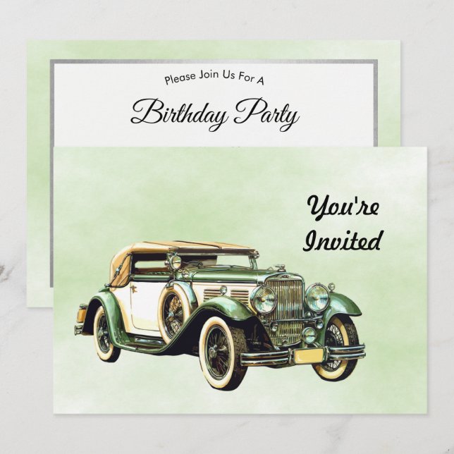Vintagens Grönt - automatisk vattenfärgsfödelsedag Inbjudningar (Fram/baksida)