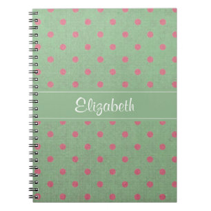 Vintagens Grönt med Rosa Polka dots Mönster Anteckningsbok Med Spiral