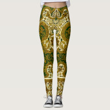 Vintagens Grönt och Blommönstret Guld