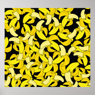 Vintagens Gult Bananer: Black Background Poster