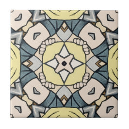 Vintagens Gult och Grått Geometric Kakelplatta